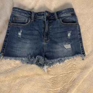 Cello Dark Blue Distressed Jean Shorts